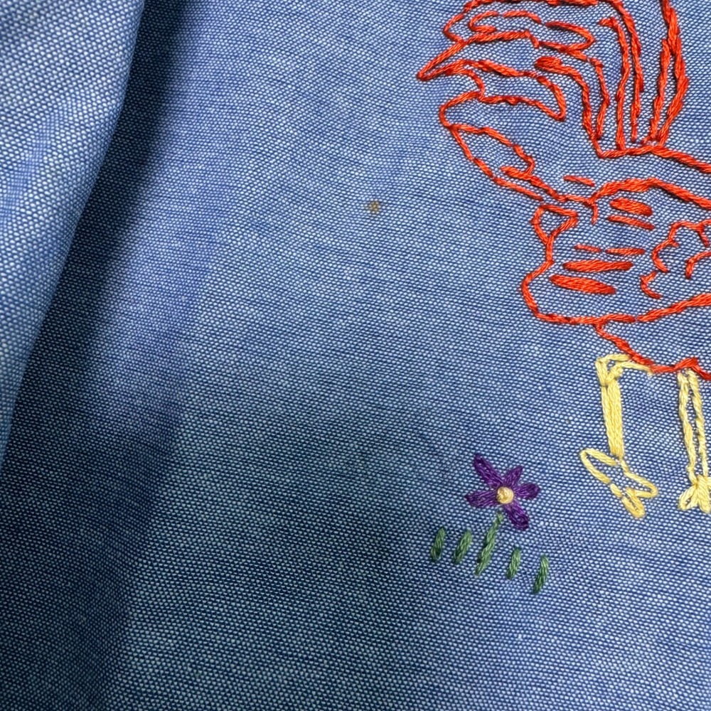 Vintage Dickies Chambray Embroidered Button Down Top Chickens Blue Grannycore - Picture 7 of 8